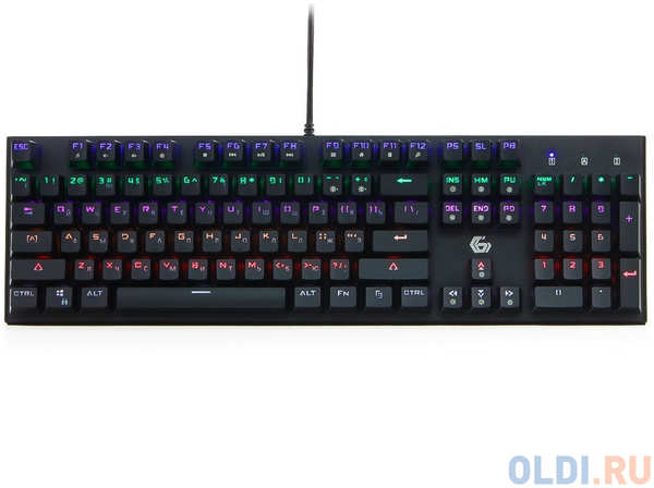 Клавиатура игровая механическая Gembird KB-G550L, USB, черн, 104 клавиши, подсветка 7 цветов, 20 режимов, FN, кабель тканевый 1.8м