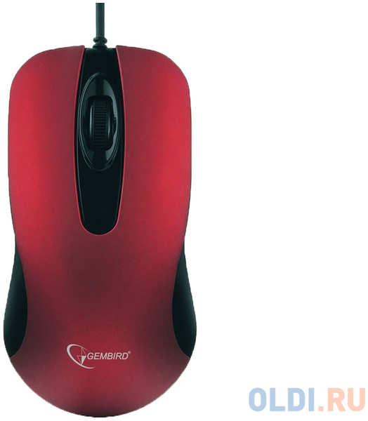 Мышь проводная Gembird MOP-400-R, красный, бесшумный клик, 2 кнопки+колесо кнопка, 1000 DPI, soft-touch, кабель 1.45м, блистер 434082927