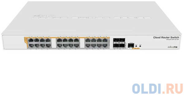 Коммутатор MikroTik CRS328-24P-4S+RM Cloud Router Switch 328-24P-4S+RM with 800 MHz CPU, 512MB RAM, 24xGigabit LAN (all PoE-out), 4xSFP+ cages, Router 434103512