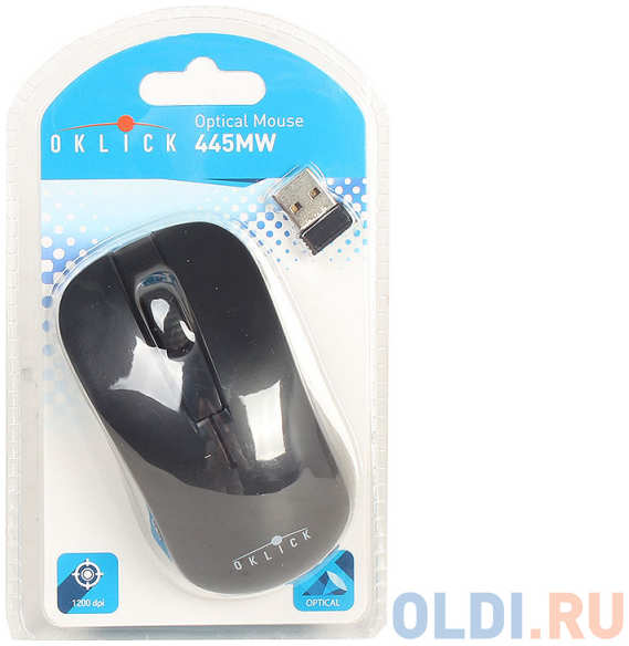Мышь Oklick 445MW оптическая (1200dpi) беспроводная USB (2but)