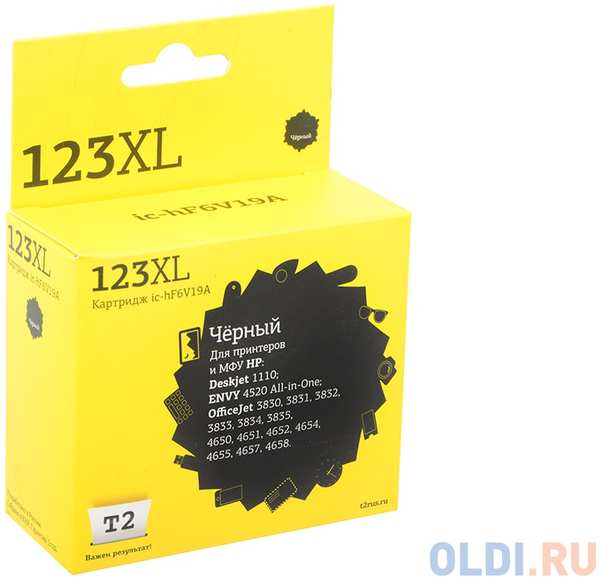 Картридж T2 IC-HF6V19A №123XL Black (черный) для HP Deskjet 1110 / Envy 4520 / OfficeJet 3830/3831/3832/3833/3834/3835/4650/4651/4652/4654/4655/4657/4 434173830