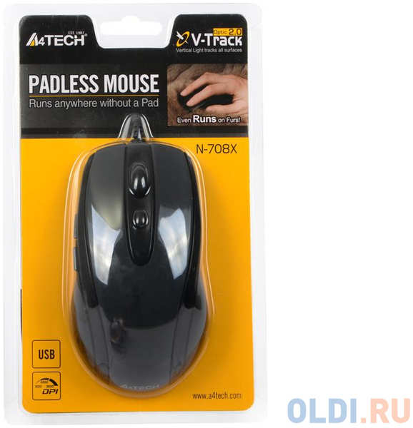 Мышь проводная A4TECH N-708X-1 V-Track Padless чёрный серый USB 434203395