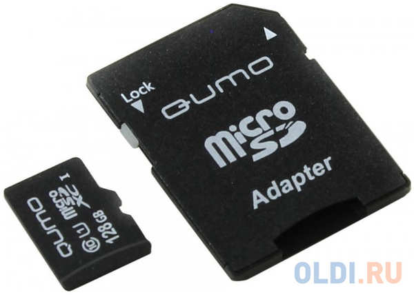 Карта памяти Micro SDXC 128Gb class 10 UHS-I QUMO QM128GMICSDXC10U1 + SD adapter