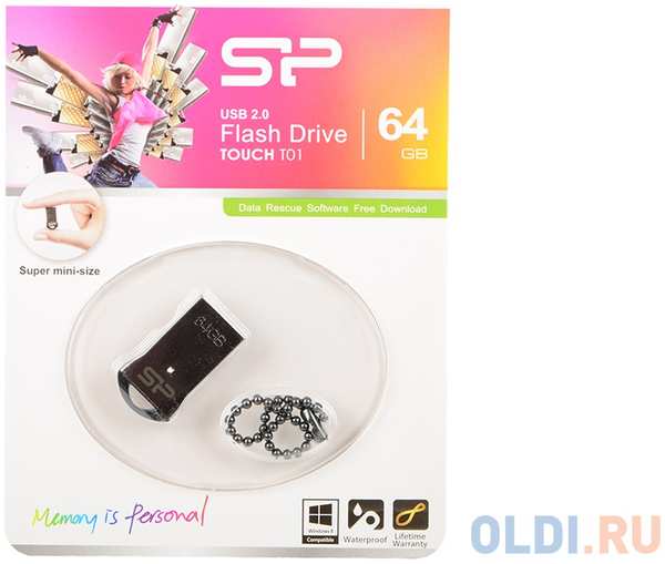 Флешка USB 64GB Silicon Power Touch T01 USB2.0 SP064GBUF2T01V1K серебристый 434237760