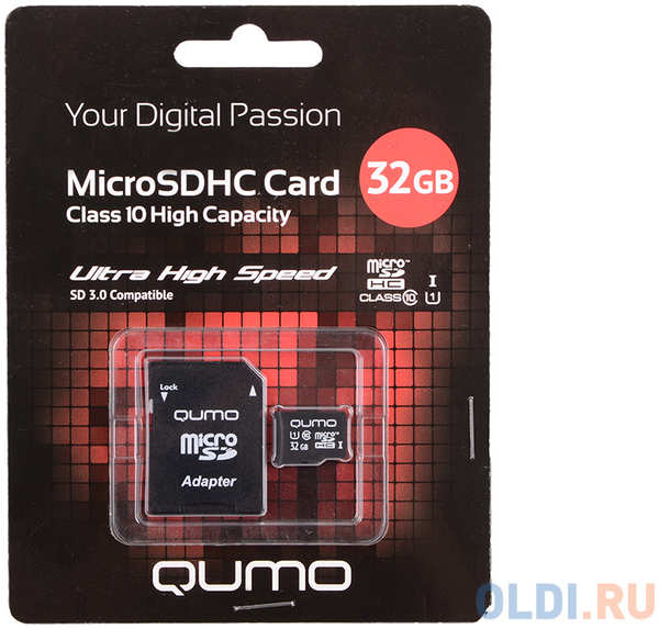Карта памяти Micro SDHC 32Gb class 10 QUMO QM32GMICSDHC10U1 + SD adapter 434273908