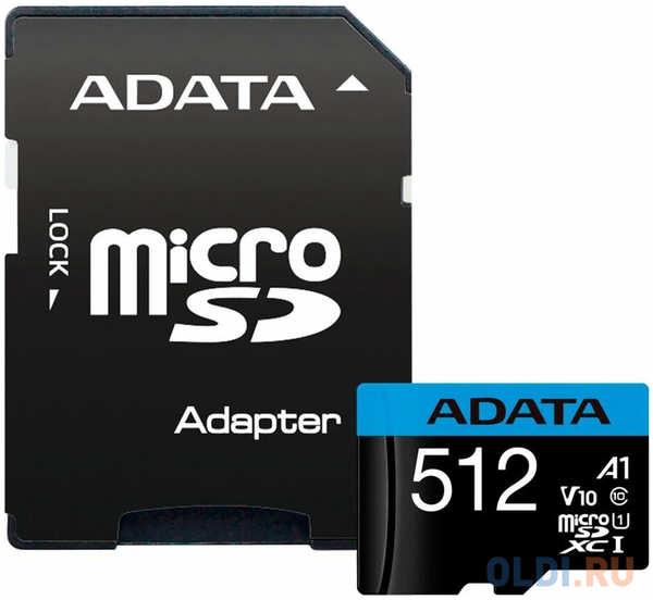 ADATA Флеш карта microSD A-DATA 512GB microSDHC Class 10 UHS-I A1 100/25 MB/s (SD адаптер) 4346400748