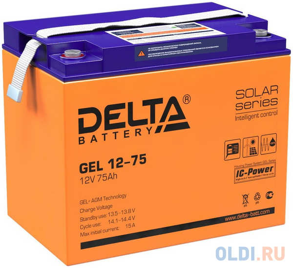 Аккумуляторная батарея Delta GEL 12-75 напряжение 12В, емкость 75Ач (260х168х219mm) 4346402496