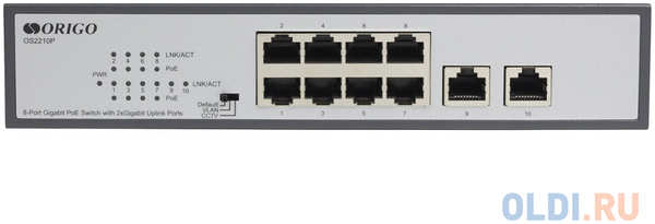 Origo Unmanaged Switch 8x1000Base-T PoE, 2x1000Base-T, PoE Budget 120W, Long-range PoE up to 250m, 19 w/brackets