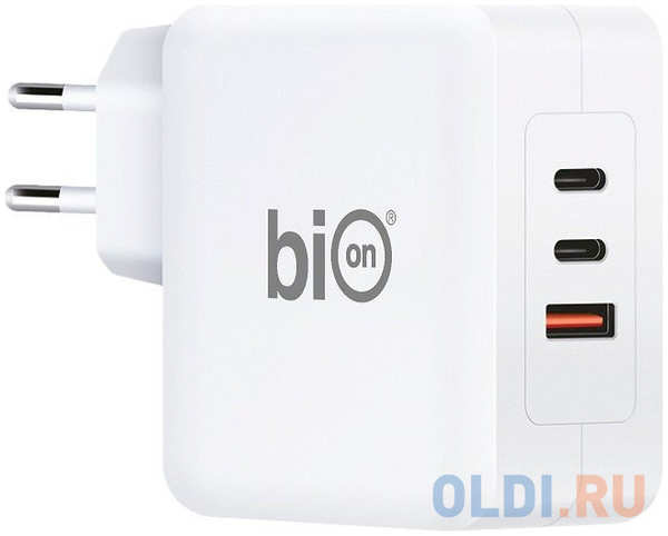 Bion Сетевое Зарядное Устройство, GaN, USB-A + 2*USB-C, PowerDelivery, 100 Вт, белый [BXP-GAN-PD-A2C-100W] 4346406320