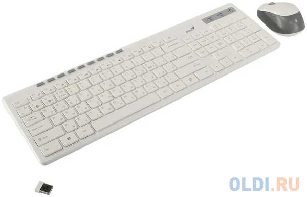 Комплект беспроводной Genius Smart KM-8230 WHITE, клавиатура+мышь, USB, 1 мини-ресивер на оба устройства. Клавиатура: 104 клавиши кнопка SmartGenius 4346406577
