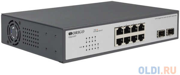 Origo Unmanaged Switch 8x1000Base-T PoE, 2x1000Base-X SFP, PoE Budget 120W, 19″ w/brackets 4346406678