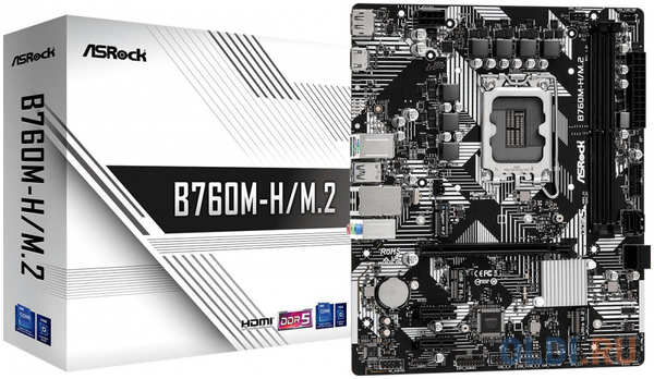 Материнская плата Asrock B760M-H/M.2 Soc-1700 Intel B760 2xDDR5 mATX AC`97 8ch(7.1) GbLAN RAID+HDMI+DP 4346407380