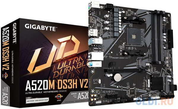 Материнская плата Gigabyte A520M DS3H V2 Soc-AM4 AMD A520 4xDDR4 mATX AC`97 8ch(7.1) GbLAN RAID+HDMI+DP