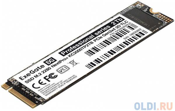 Накопитель SSD M.2 2280 2Tb ExeGate NextPro+ KC2000TP2TB (PCIe Gen3x4, NVMe, 22x80mm, 3D TLC) 4346410290