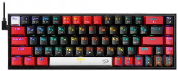 Defender Игровая беспроводная клавиатура REDRAGON CASTOR PRO чёрно-красная (USB, Bluetooth, 2.4G, Redragon yellow, 68 кл., RGB подсветка, 1600 мА) 4346413306