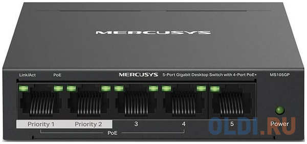 Mercusys MS105GP Настольный коммутатор с 5 гигабитными портами (4 порта PoE+)