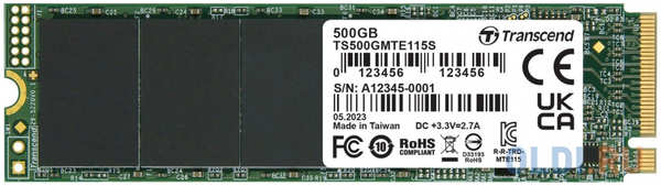Накопитель SSD Transcend PCI-E 3.0 x4 500Gb TS500GMTE115S 115S M.2 2280 0.2 DWPD