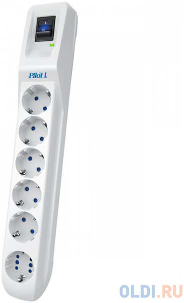 Сетевой фильтр Pilot L GP 6 розеток (5 евро + 1GP) 10 м/ Surge protector Pilot L GP 6 outlets (5 EUR + 1GP) 10 m white