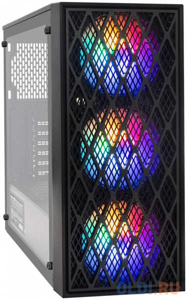 Корпус Miditower ExeGate EVO-8243-NPX500 (ATX, БП 500NPX с вент 12 см, 2*USB+1*USB3.0, 3 вент. с RGB подсветкой, боковая панель - закаленное с