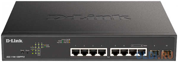 D-Link DGS-1100-10MPPV2/A3A Настраиваемый L2 коммутатор с 8 портами 10/100/1000Base-T и 2 портами 1000Base-X SFP (порты 1-8 PoE 802.3af/at, порты 7-8 4346422230