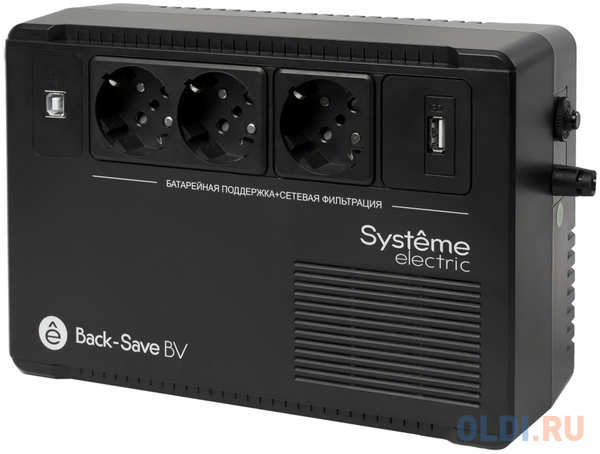 ИБП Systeme Electric Back-Save BV 600 ВА, автоматическая регулировка напряжения, 3 розетки Schuko, 230 В, 1 USB Type-A
