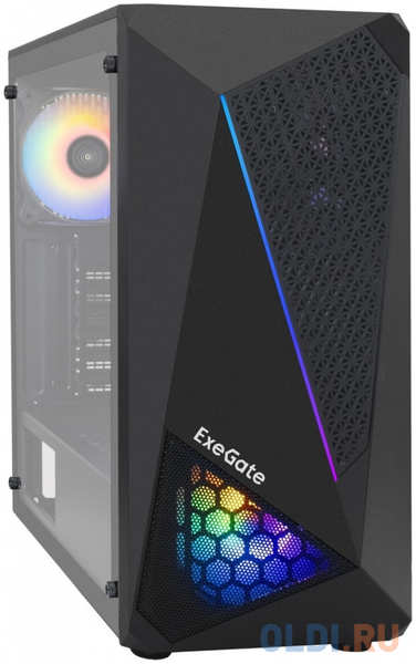 Корпус Miditower ExeGate EVO-8225-NPX500 (ATX, БП 500NPX с вент. 12см, 2*USB+1*USB3.0, черный, 2 вент. с RGB подсветкой и полоса на передней панели, б 4346427043