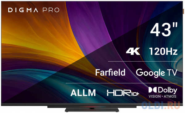 Телевизор LED Digma Pro 43″ UHD 43C Google TV Frameless черный/черный 4K Ultra HD 120Hz HSR DVB-T DVB-T2 DVB-C DVB-S DVB-S2 USB WiFi Smart TV 4346438930