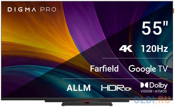 Телевизор LED Digma Pro 55 UHD 55C Google TV Frameless / 4K Ultra HD 120Hz HSR DVB-T DVB-T2 DVB-C DVB-S DVB-S2 USB WiFi Smart TV