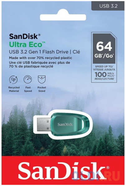 Флеш накопитель 64GB SanDisk CZ96 Ultra Eco, USB 3.2, Blue-Green 4346439339