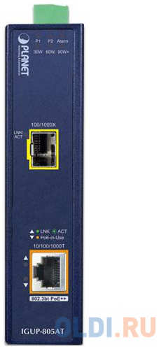 PLANET IGUP-805AT Industrial 1-Port 100/1000X SFP to 1-Port 10/100/1000T 802.3bt PoE++ Media Converter (802.3bt Type-4, PoH, Legacy, Force mode suppor 4346441897