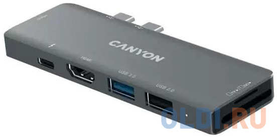 Концентратор USB Type-C Canyon CNS-TDS05B 1 х USB 3.0 USB 2.0 USB Type-C SD/SDHC microSD microSDXC SDXC 2 x HDMI серый 4346445694