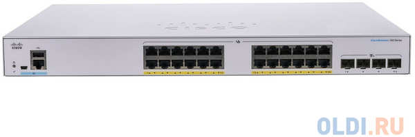 Cisco CBS350 24x10/100/1000 PoE+ ports 195W power budget, 4x 1Gb SFP uplink, Fanless, Mounting Kit, CBS350-24P-4G