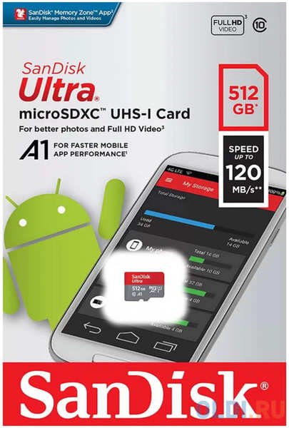Карта памяти microSDXC 512Gb SanDisk Ultra UHS-I A1 4346460577