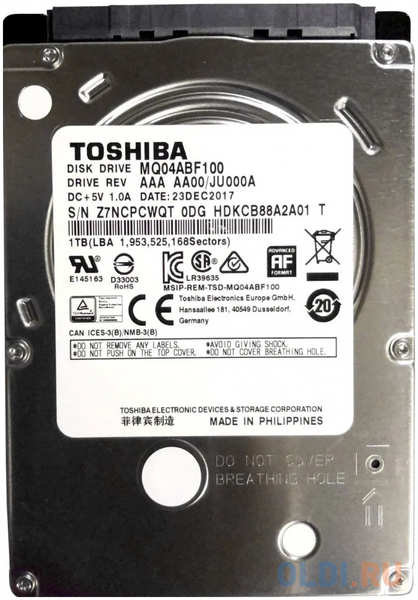2.5″ 1TB Toshiba Mobile HDD MQ04ABF100 SATA 6Gb/s 128pin 5400RPM 4346463276