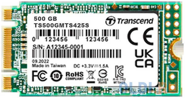 Твердотельный накопитель SSD M.2 Transcend 500Gb MTS425 (SATA3, up to 530/480MBs, 3D NAND, 180TBW, 22x42mm) 4346468620