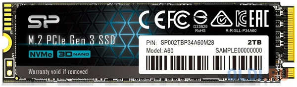Твердотельный диск 2TB Silicon Power P34A60, M.2 2280, PCI-E 3x4 [R/W - 2200/1600 MB/s] SP002TBP34A60M28