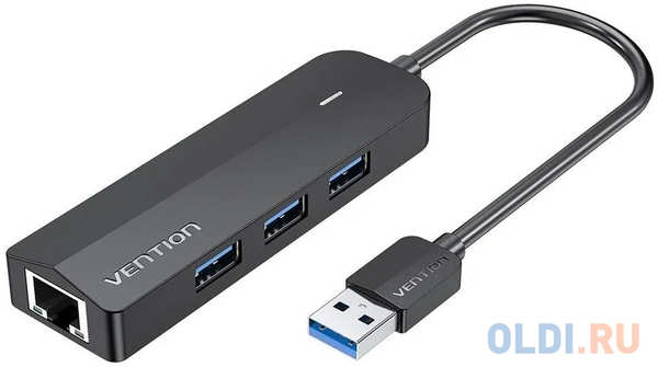 Сетевой адаптер Vention USB 3.0 M/Gigabit Ethernet RJ45 F+OTG хаб 3xUSB Черный - 0.15м 4346477074