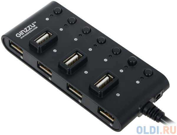 Концентратор USB 2.0 Ginzzu GR-487UB (7 портов, )