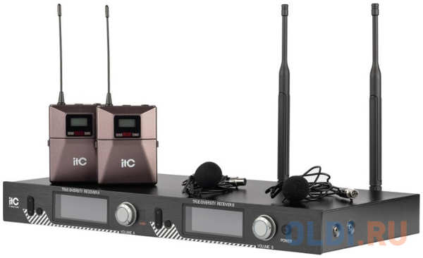 Радиосистема [T-521UL] ITC, UHF двухканальная радиосистема с двумя петличными микрофонами. LCD дисплей. True Diversity. Частотный диапазон 470-510 MHz