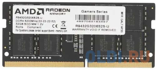 Оперативная память для ноутбука AMD R9 Gamer Series Gaming SO-DIMM 32Gb DDR4 3200 MHz R9432G3206S2S-U 4346482023