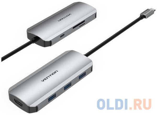 Vention USB-C to HDMI/USB 3.0x3/SD/TF/PD Docking Station Gray 0.15M Aluminum Alloy Type 4346483022