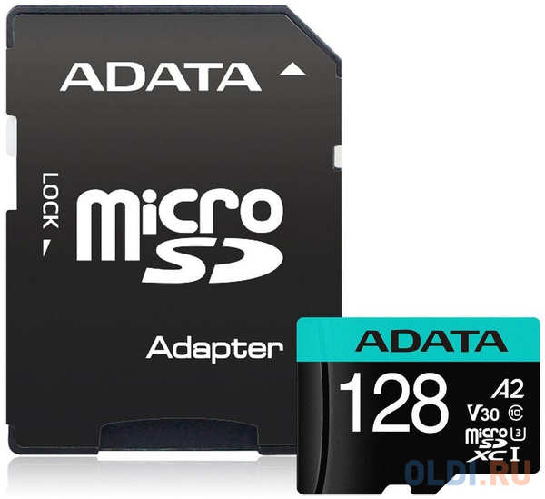 Флеш карта microSDHC 128Gb Class10 A-Data AUSDX128GUI3V30SA2-RA1 Premier Pro + adapter