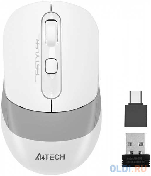 Мышь A4Tech Fstyler FG10CS Air белый/серый оптическая (2000dpi) silent беспроводная USB для ноутбука (4but) 4346491215