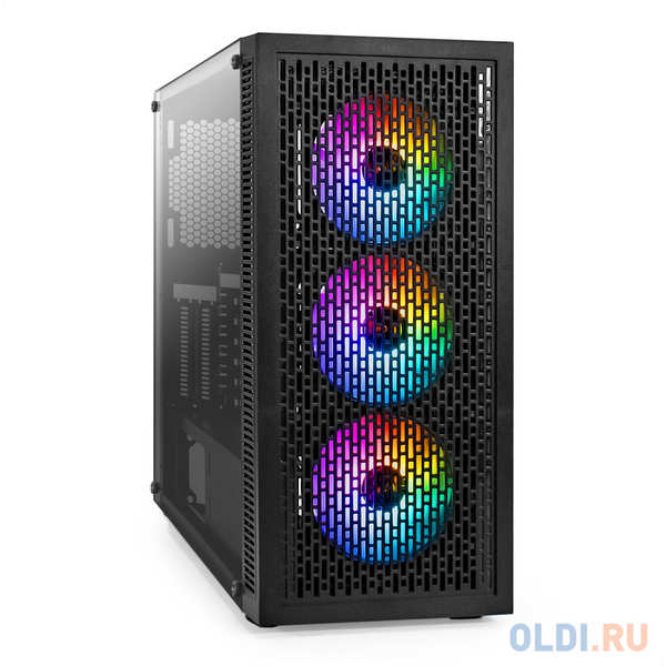 Корпус Miditower ExeGate EVO-5001A-500NPX (ATX, БП 500NPX с вент. 12 см, 2*USB+1*USB3.0+HD Audio, черный, 3 вент.12см с RGB подсветкой, боковая панель 4346494556