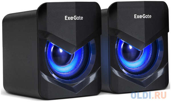 Акустическая система 2.0 ExeGate Accord 200 (питание USB, 2х3Вт (6Вт RMS), 60-20000Гц,, синяя подсветка, Color Box)