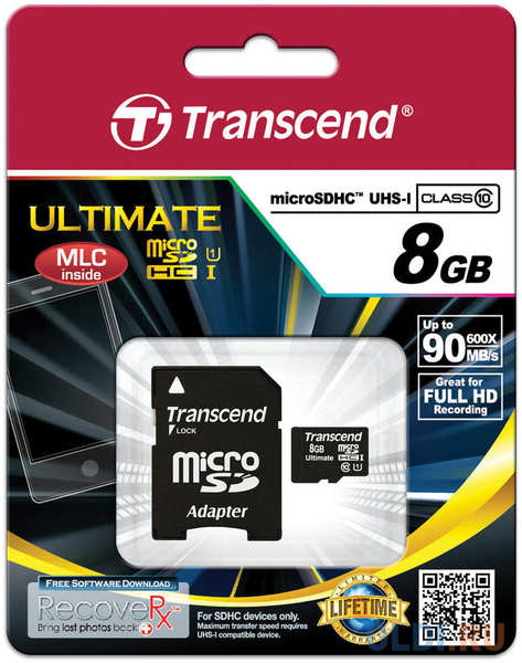 Карта памяти MicroSDHC 8GB Transcend Class10 UHS-I 600x (TS8GUSDHC10U1) 434675372