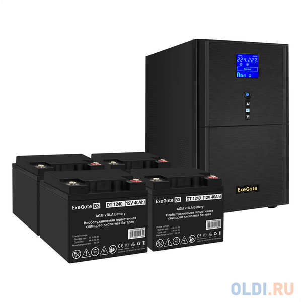 Комплект ИБП EX295991RUS + батарея 40Aч EX282976RUS 4шт (инвертор, синус, для котла) ExeGate SineTower SZ-5000.LCD.AVR.2SH.1C13.T.RJ.USB<5000VA/40