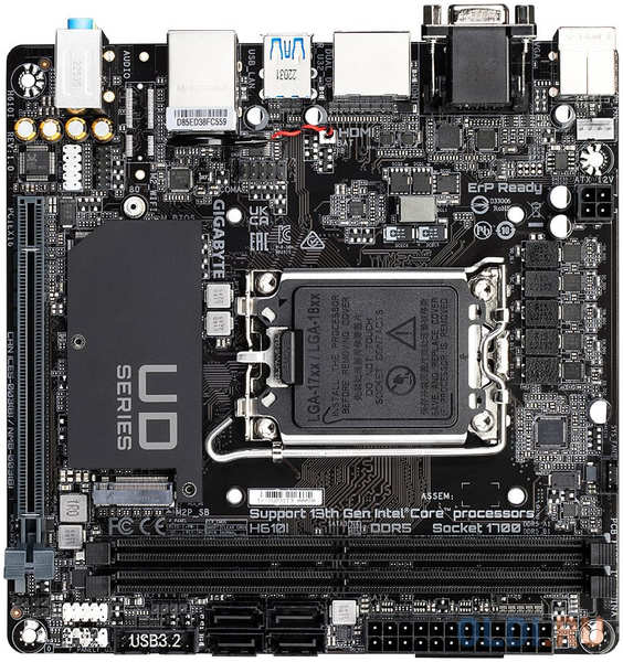Материнская плата Gigabyte H610I Soc-1700 Intel H610 2xDDR5 mini-ITX AC`97 8ch(7.1) GbLAN+VGA+HDMI+DP 4346842408