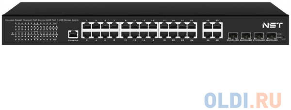 NST Управляемый L2 PoE коммутатор Gigabit Ethernet на 24 RJ45 PoE + 4 x GE Combo Uplink порта. Порты: 24 x GE (10/100/1000 Base-T) с поддержкой PoE (IEEE 4346843050