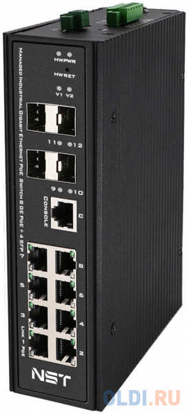 NST Промышленный управляемый (L2+) HiPoE коммутатор Gigabit Ethernet на 8GE PoE + 4 GE SFP порта с функцией мониторинга температуры/ влажности/ напряжения 4346843974